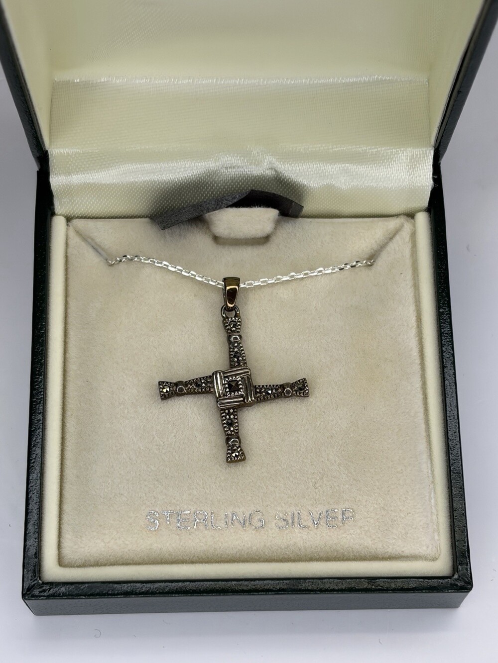 925 Sterling Silver Marcasite St Brigid Cross Necklace Livior Italy Chain Boxed⁠